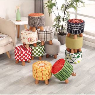 Ghế đôn hoa quả bọc nỉ chân gỗ tiện lợi cho gia đình