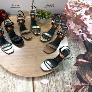 Giày sandal gót trụ 6p lót talon thêu hoa cực sang