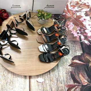 Giày sandal gót trụ 6p lót talon thêu hoa cực sang