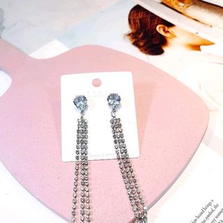 bông tai đá 2 sợi 3 sợi mạ bạc S925