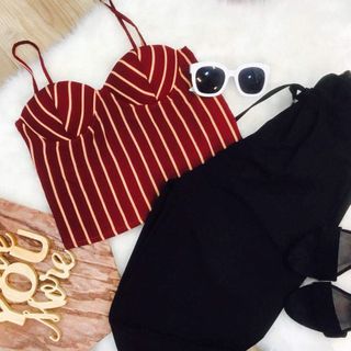 Set áo 2 dây cúp sọc quần dài