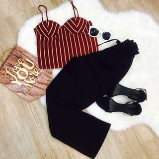 Set áo 2 dây cúp sọc quần dài