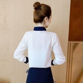 Áo Sơ Mi Công Sở Viền Cổ Kèm Nơ