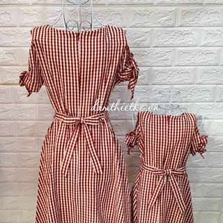 Sỉ đầm mẹ và bé kẻ sọc caro đỏ