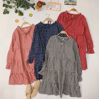 Đầm babydoll kẻ sọc caro