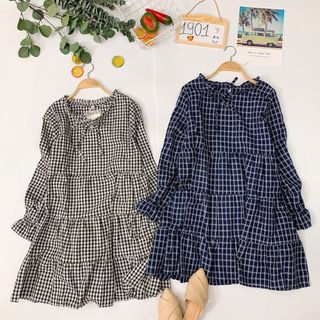 Đầm babydoll kẻ sọc caro