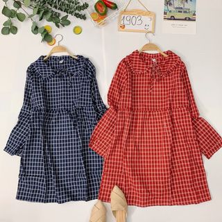 Đầm babydoll kẻ sọc caro