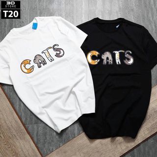Áo thun unisex - Hình mèo - Free size - Đen trắng