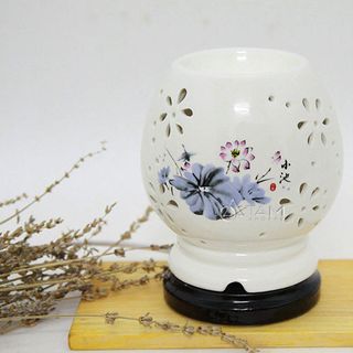 Đèn xông tinh dầu điện Mai cao in hoa xanh số 09