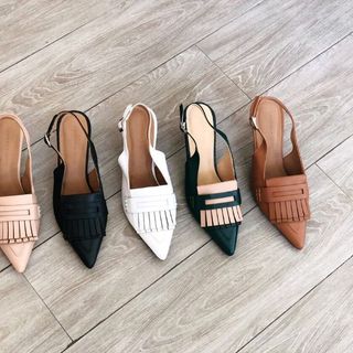 Giày bít mũi hở gót cao 5p mũi bắn laze tua rua cực đẹp