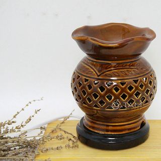 Đèn xông tinh dầu điện gốm nâu miệng sen số 08