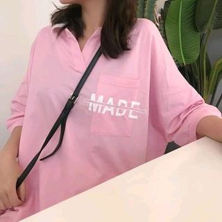 áo thun form dài giấu quần túi in chữ