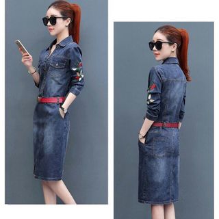 Đầm thêu tay dài jean lụa -