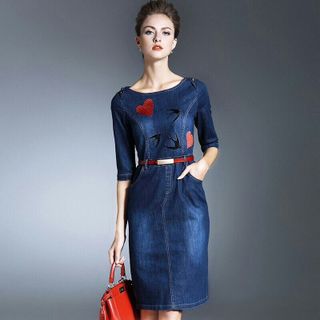 Đầm Jean Thêu Tim Thời Trang Cá tính