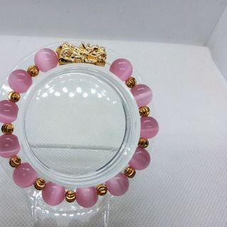 Vòng đá phong thủy mắt mèo mix tỳ hưu mạ vàng 10ly