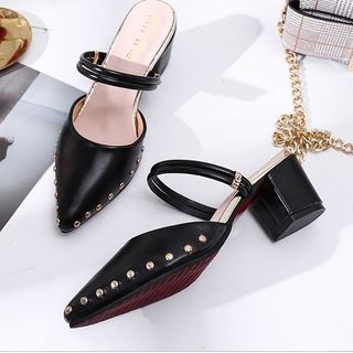 Sandal Nữ Viền Đinh Gót Vuông Mũi Nhọn HÈ 2019