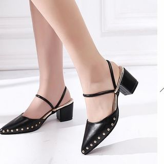 Sandal Nữ Viền Đinh Gót Vuông Mũi Nhọn HÈ 2019