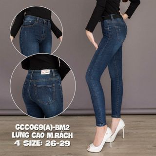 Quần jean nữ xước nhẹ lưng cao