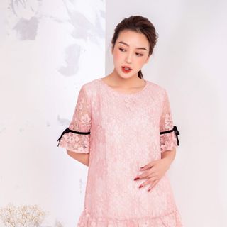 Đầm bầu zen hồng tay nơ