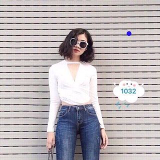 Quần jean nữ lưng cao xước