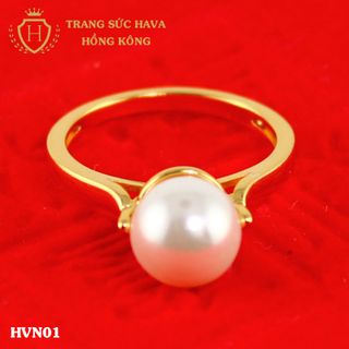 Nhẫn nữ titan mạ vàng mặt ngọc trai - Trang Sức Hava Hồng Kông