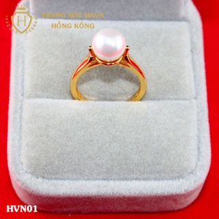 Nhẫn nữ titan mạ vàng mặt ngọc trai - Trang Sức Hava Hồng Kông
