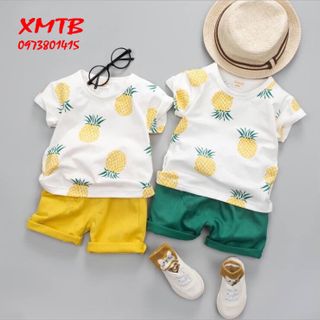 Bộ quần trẻ em cotton 100 - hoạ tiết dứa vàng giá sỉ