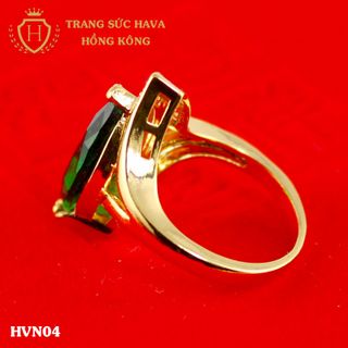 Nhẫn nữ titan mạ vàng mặt đính đá xanh - Trang Sức Hava Hồng Kông