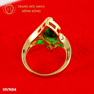 Nhẫn nữ titan mạ vàng mặt đính đá xanh - Trang Sức Hava Hồng Kông
