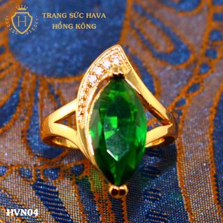 Nhẫn nữ titan mạ vàng mặt đính đá xanh - Trang Sức Hava Hồng Kông