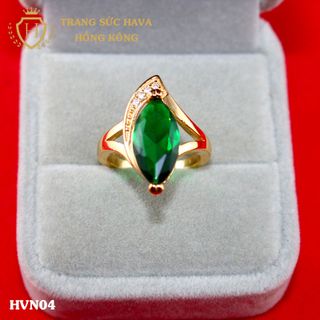 Nhẫn nữ titan mạ vàng mặt đính đá xanh - Trang Sức Hava Hồng Kông
