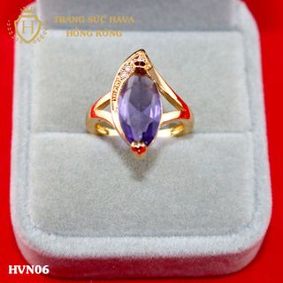 Nhẫn nữ titan mạ vàng mặt đá tím - Trang Sức Hava Hồng Kông - HVN06