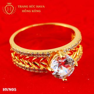 Nhẫn nữ titan mạ vàng mặt đính đá - Trang Sức Hava Hồng Kông - HVN05