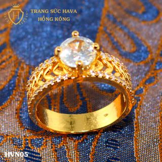 Nhẫn nữ titan mạ vàng mặt đính đá - Trang Sức Hava Hồng Kông - HVN05 giá sỉ