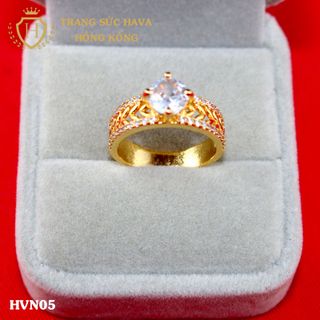 Nhẫn nữ titan mạ vàng mặt đính đá - Trang Sức Hava Hồng Kông - HVN05