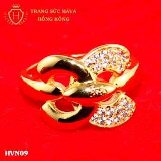 Nhẫn nữ titan mạ vàng mặt đính đá - Trang Sức Hava Hồng Kông - HVN09 giá sỉ