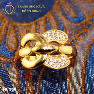 Nhẫn nữ titan mạ vàng mặt đính đá - Trang Sức Hava Hồng Kông - HVN09