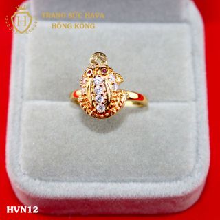Nhẫn nữ titan mạ vàng mặt cóc ngậm tiền - Trang Sức Hava Hồng Kông - HVN12