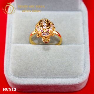 Nhẫn nữ titan mạ vàng mặt cóc ngậm tiền - Trang Sức Hava Hồng Kông - HVN12