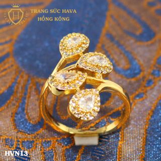 Nhẫn nữ titan mạ vàng mặt cách điệu đính đá - Trang Sức Hava Hồng Kông - HVN13 giá sỉ