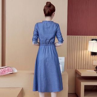 ĐẦM JEAN XOÈ CỔ BÈO TRÒN - DT834