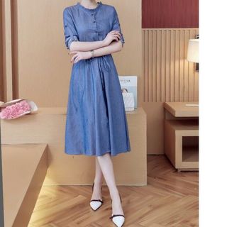 ĐẦM JEAN XOÈ CỔ BÈO TRÒN - DT834
