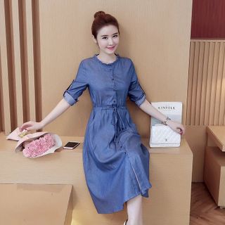 ĐẦM JEAN XOÈ CỔ BÈO TRÒN - DT834