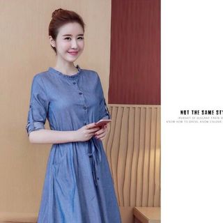 ĐẦM JEAN XOÈ CỔ BÈO TRÒN - DT834