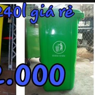 Cung cấp thùng rác 240 lít giá rẻ tại cần thơ- Thùng rác nhựa màu xanh vàng-