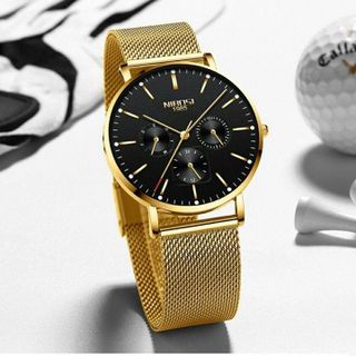 Đồng Hồ Nibosi 2321 6 Kim Vàng Đen