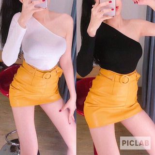 Áo thun tay dài lệch vai hai màu trắng - đen tay dài 08