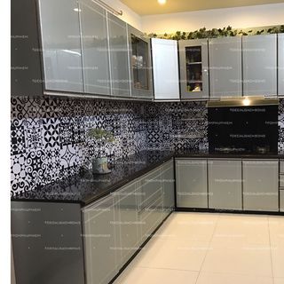Decal dán tường hoa văn gạch bông xưa trắng đen 1m225 miếng