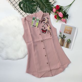 Áo sơ mi nữ sát nách thêu hoa