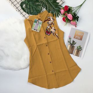 Áo sơ mi nữ sát nách thêu hoa